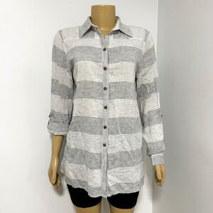 Foxcroft Striped Button Down Shirt Women Size 12 Shaped Fit Casual‎